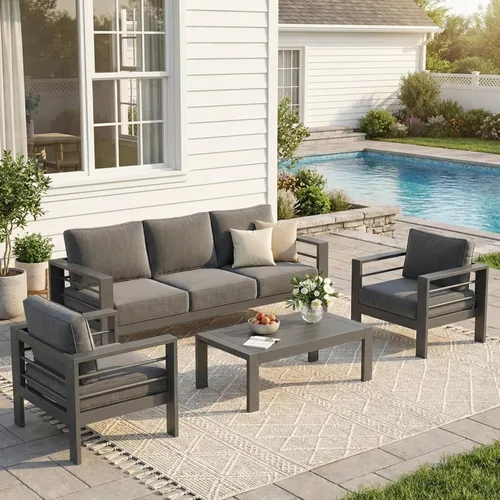 Miniatura 24 de Solaste Juego de muebles de patio de aluminio para todo tipo de clima, moderno juego de muebles de metal para exteriores con asientos profundos