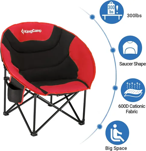Miniatura 3 de KingCamp Paquete de 2 sillas de campamento acolchadas de gran tamaño con forma de luna, sillas plegables con soporte para tazas, bolsa