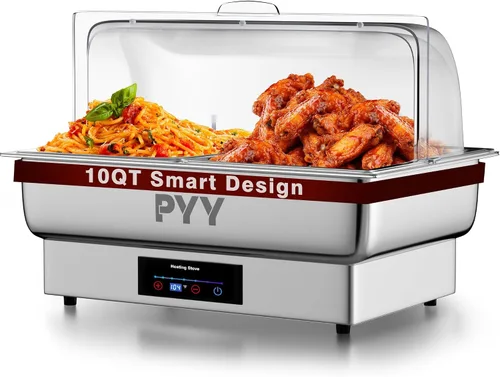 Miniatura 12 de Juego de buffet de platos de roce PYY con tapa enrollable, juego de 9 cuartos de galón de servidor de roce de acero inoxidable para catering, chafer
