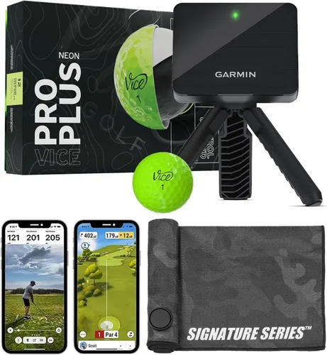 Garmin Approach R10 Monitor de lanzamiento de golf portátil con pelotas Vice Pro Plus | Practica en casa o en el campo de conducción | Métricas de