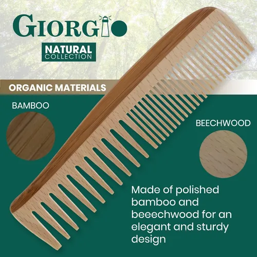 Miniatura 4 de Giorgio GIONAT6 Peine de Madera Natural Desenredante para el Cabello - Peine de Dientes Semi Finos y Anchos para Cabello Rizado, Peines de Bambú