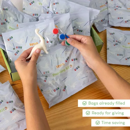 Miniatura 3 de BONNYCO Recuerdos de fiesta de dinosaurios para niños, kit de pintura para niños, paquete de 16, bolsas de regalo de dinosaurio para niños de 3 a 5
