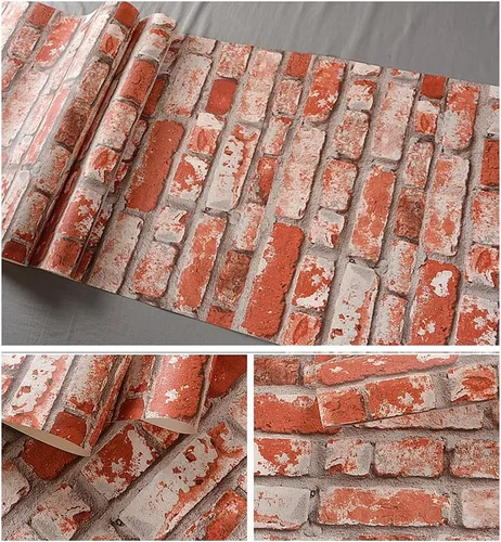 Miniatura 4 de Blooming Wall Papel tapiz vintage con textura de ladrillo sintético para sala de estar, cocina, baño, tamaño grande, 54 pies cuadrados/rollo (HZ501)