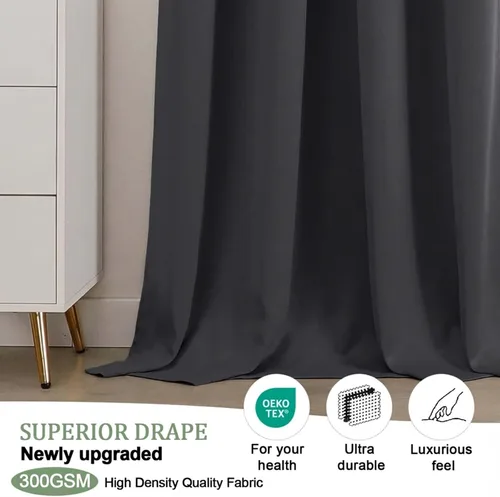 Miniatura 5 de OWENIE Cortinas 100% opacas de 96 pulgadas de largo, 2 paneles para dormitorio, sala de estar, cortinas superiores con aislamiento térmico