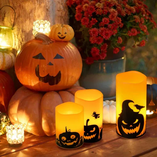 Miniatura 4 de Juego de 3 velas de calcomanía de Halloween de DRomance Temporizador de 4 calabazas