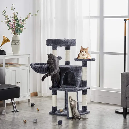 Miniatura 2 de Topeakmart Árbol para gatos, muebles para gatos de varios niveles de 42 pulgadas con perca, postes rascadores, hamaca y condominio, gris oscuro