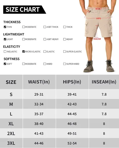 Miniatura 6 de Pantalones cortos de senderismo para hombre, de secado rápido, ligeros, con múltiples bolsillos, para pesca, campamento, golf