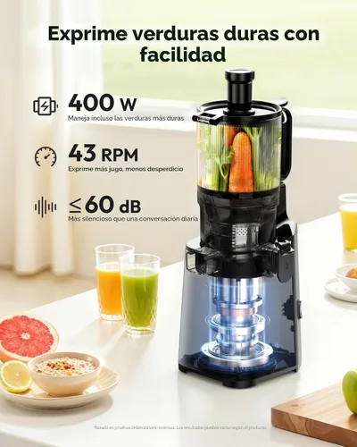 Miniatura 4 de Máquinas de exprimidor, exprimidor de prensa fría EUHOMY con tolva de alimentación ancha de 5.8" para verduras y frutas enteras con 400W, alto Negro
