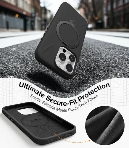 Miniatura 6 de TORRAS Funda de silicona líquida para iPhone 16 Pro con anillo magnético giratorio de 360 grados y control de cámara, compatible con MagSafe, Funda