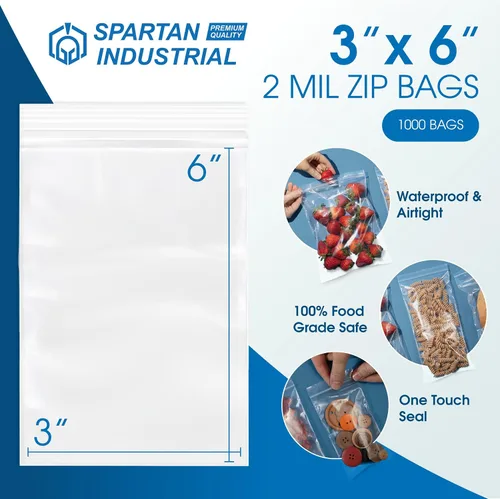 Miniatura 2 de Spartan Industrial - Bolsas de polietileno de plástico transparente con cierre de 3 x 6 pulgadas (1000 unidades) de 2 mil con cierre resellable