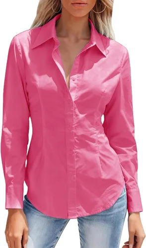 Miniatura 23 de Camisas con botones para mujer ajustadas, camisa de vestir de manga larga, blusa con cuello, camisa de trabajo, para negocios, para oficina, atuendo