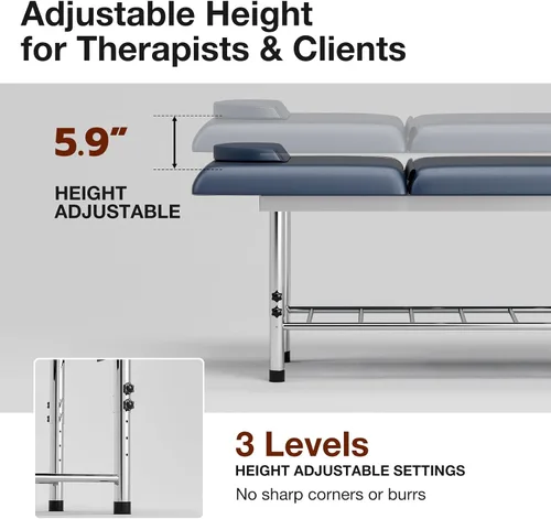 Miniatura 3 de SyyBhb Mesa de masaje estacionaria profesional ajustable en altura, cama de examen resistente de 550 libras para tratamiento, respaldo ajustable