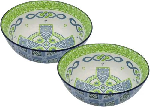 Royal Tara Irish Celtic Bowl Bone China - Juego de cuencos de cerámica coloridos de 5.5 in con trébol/cruz celta (2 cuencos de cruz celta)