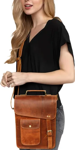 Miniatura 9 de Bolso de mensajero de cuero, bolso de hombro, bolso cruzado vintage para mujeres y hombres, bolso de lona para hombre, cartera de hombre