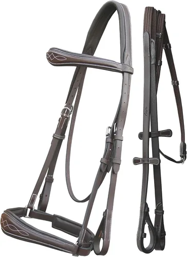 Miniatura 6 de Exion Dressage Brid: forro suave, forma anatómica y costuras de diseñador en banda de cejas y banda nasal viene con riendas de tela equipadas con un