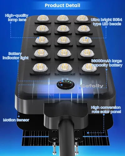 Miniatura 5 de Gefolly G-15000W Luz solar de calle al aire libre, 6500K gran angular luz de estacionamiento comercial del atardecer al amanecer IP67 seguridad