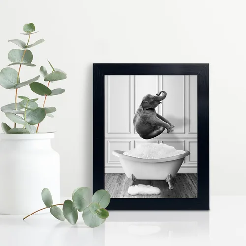 Miniatura 5 de calmart Arte Gracioso de Pared de Elefante - Imágenes de Elefante Lavando en Bañera para Pared Pinturas de Animales Por Favor Siéntate Usted Cartel