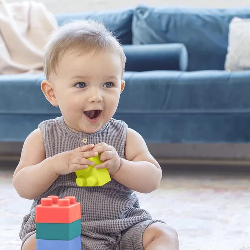 Miniatura 8 de Infantino Bloques de construcción súper suaves, fáciles de sostener para bebés y niños pequeños, sin BPA, multicolor, juego de 12 piezas