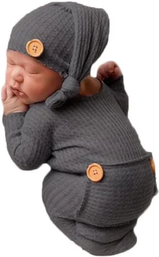 Miniatura 14 de Moda recién nacido niños niñas bebé sesión de fotos accesorios trajes ganchillo ropa sombrero de cola larga pantalones accesorios de fotografía