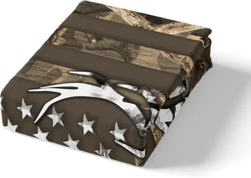 Miniatura 5 de Castle Fairy Funda de edredón con diseño de bandera estadounidense de camuflaje, tamaño individual, silueta de ciervo y árboles marrones, edredón