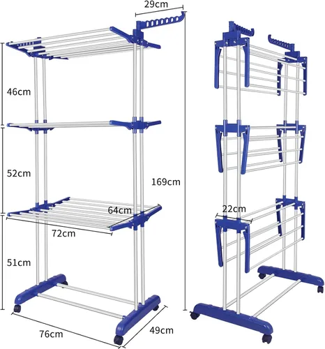 Miniatura 6 de Estante de secado de ropa, de acero inoxidable, de gran tamaño, plegable, de 4 niveles, estante de secado de ropa plegable para interiores
