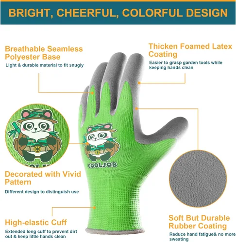 Miniatura 2 de COOLJOB 3 pares de guantes de jardinería para niños pequeños de 3 a 5 años, guantes de trabajo de goma con agarre para niños y niñas, rojo, verde
