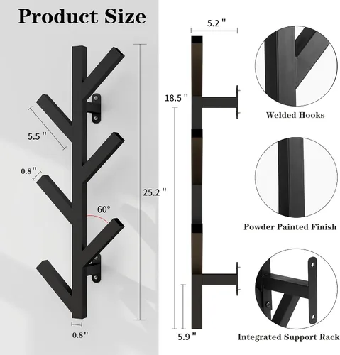 Miniatura 2 de Vlush Perchero de Metal para Montar en la Pared con 6 Ganchos, Perchero de Ropa Moderno y Minimalista, Perchero Vertical para Colgar Ropa