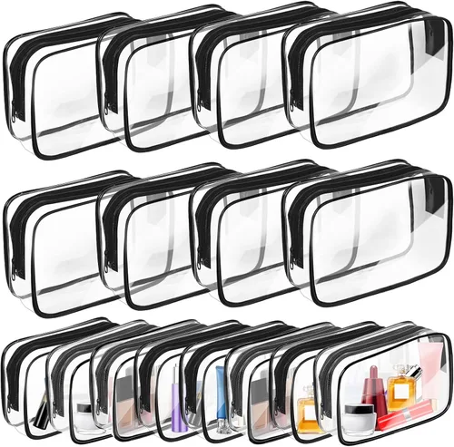 Miniatura 16 de Bolsa de maquillaje transparente AURUZA, bolsas de aseo portátiles para viajes con cremallera, bolsas organizadoras transparentes aprobadas por