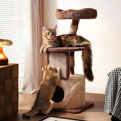 Árbol de Gato de 40 Pulgadas de Alto en Madera Sólida Moderna para Gatos Grandes y Adultos de Interior, Robusto Condo para Gatos con Poste de