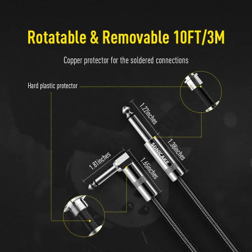 Miniatura 5 de SONICAKE Cable de guitarra de 10 pies para guitarra, bajo, guitarra eléctrica, instrumento de mandolina eléctrica, amplificador de audio, ángulo