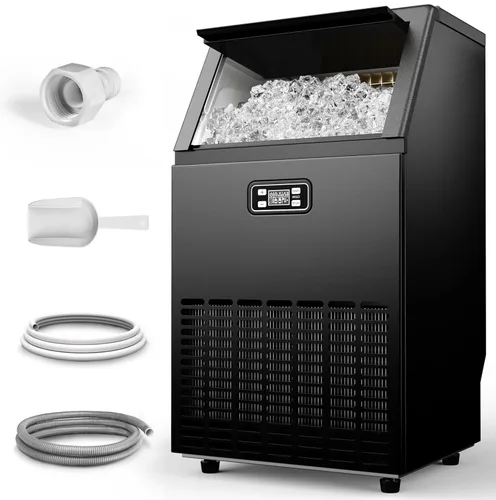 Máquina de hielo comercial, produce 100 libras por día, 45 cubos en 15 minutos, máquina de hielo debajo del mostrador con almacenamiento de 33