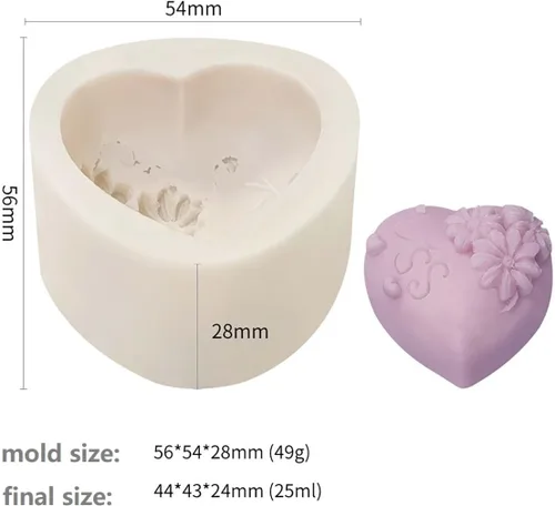 Miniatura 5 de Paquete de 4 moldes de silicona en forma de corazón de resina con flores de rosa para vela, pastel, jabón, caramelo - Forma redonda XQ-Heart-4-Pack