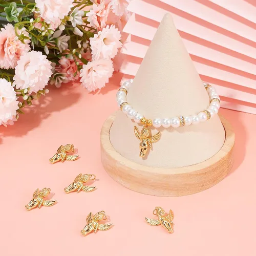 Miniatura 4 de Beebeecraft 1 caja 6 dijes de ángel chapados en oro de 18 quilates con anillo de salto para aretes, pulsera, collar, joyería, manualidades