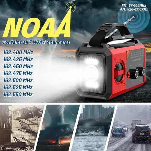 Miniatura 3 de Radio de emergencia de manivela de 30000 mAh - Radio meteorológica portátil solar AM FM NOAA con linterna de 3 modos y lámpara de lectura, conector