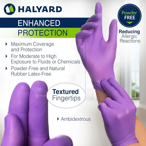 Miniatura 2 de HALYARD Guantes de nitrilo morado para examen de pacientes dentales, no estériles, 5.9 mil, 9.5 pulgadas, morado, grande, 53433 (caja de 100)