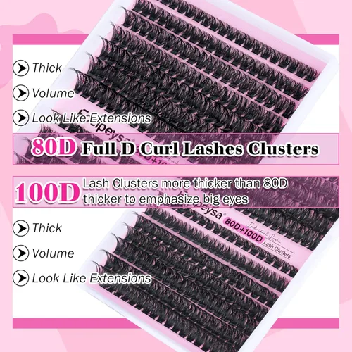 Miniatura 5 de Kit de extensión de pestañas DIY Focipeysa, racimos de pestañas rizadas D, kit de pestañas individuales con pegamento para pestañas y sello