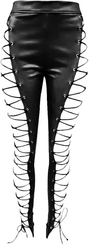 Miniatura 3 de cresay Mujer Sexy Alta Cintura Encaje Up de piel sintética Leggings Skinny Pantalones Clubwear