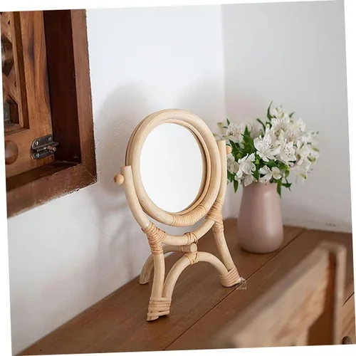 Miniatura 2 de GANAZONO Rattan Makeup Mirror 3-Legged Round Decorative Mirror Adjustable Rotation for Girls Bedroom for Makeup and Decor