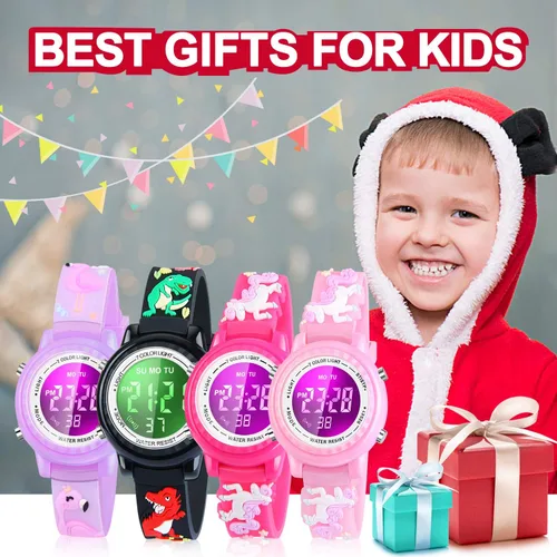 Miniatura 14 de Relojes LED impermeables para niños con alarma, juguetes para niños, regalos para niñas de 3 a 10 años
