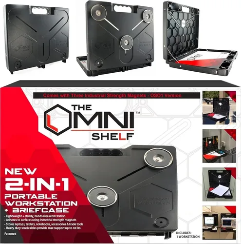 Miniatura 10 de Estación de trabajo magnética portátil The OmniShelf + caja de herramientas, soporte para computadora y portátil, estuche para multímetro, estante