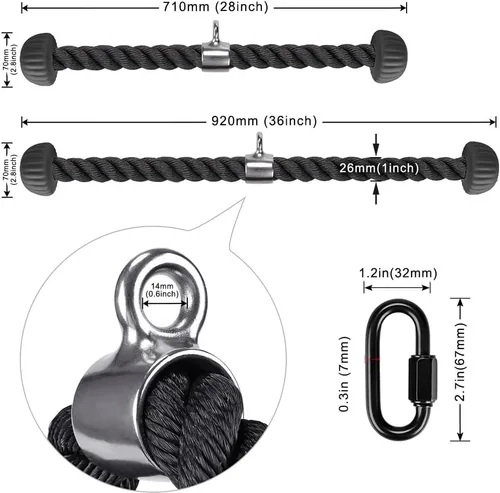 Miniatura 6 de Kipika Cuerda de tríceps, accesorios para máquina de cable, sistema de polea, cuerda de nailon resistente con extremos de goma suave