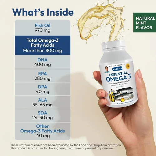Miniatura 3 de ANDREW LESSMAN Omega-3 menta esencial - 180 cápsulas blandas - Aceites omega-3 ultra puros y de alta potencia. Alto contenido de DHA, sin malestar