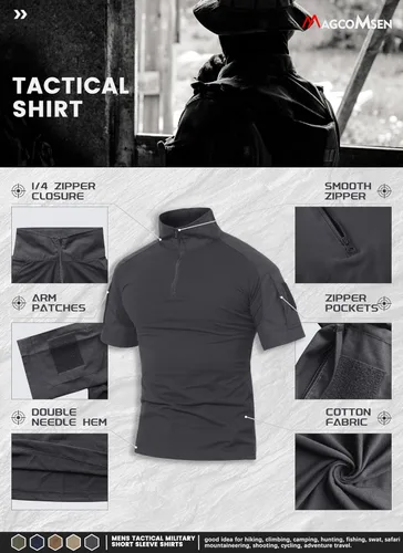Miniatura 3 de MAGCOMSEN Camisas militares tácticas para hombre con cremallera de 1/4, manga corta, ajustada, camisa de camuflaje