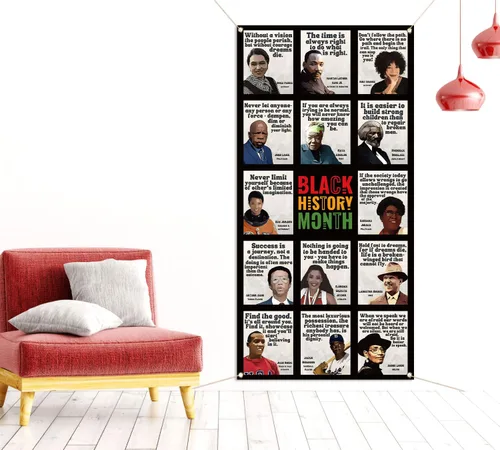 Miniatura 6 de Cubierta de puerta del mes de la historia negra Febrero Afroamericano Personas famosas Aula Bandera de la puerta delantera Decoración de fotografía