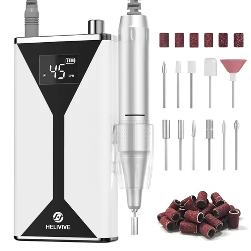 Miniatura 8 de Taladro de uñas eléctrico profesional de 45000 RPM (portátil y recargable) (con 11 brocas), máquina de lima de uñas inalámbrica para dar