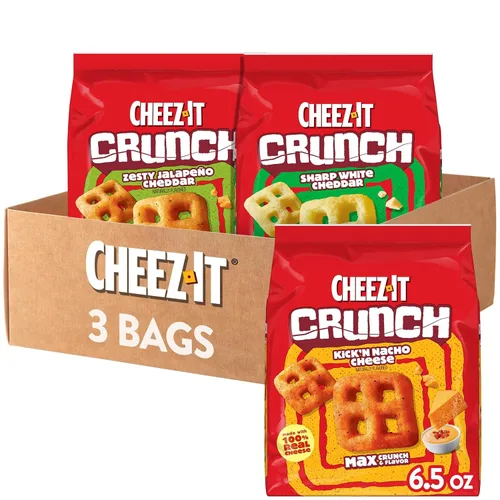 Miniatura 14 de Cheez-It Crunch Pasabocas horneados con sabor a queso, bocadillos para el almuerzo, cheddar blanco fuerte (paquete de 6 bolsas)