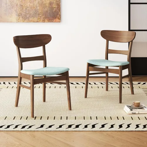 Miniatura 19 de Dining Chairs Set of 2, Mid Century Modern Dining Chairs with Curved Backrest and Wood Legs, Walnut Finished Frame Upholstered Dining Room Chairs