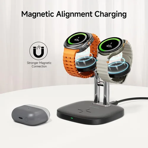 Miniatura 5 de SwanScout Cargador de reloj doble, SwanScout 704S, estación de carga inalámbrica 3 en 1 para Samsung Galaxy Watch 8 Classic/8/Ultra/7/6/6 Classic/5