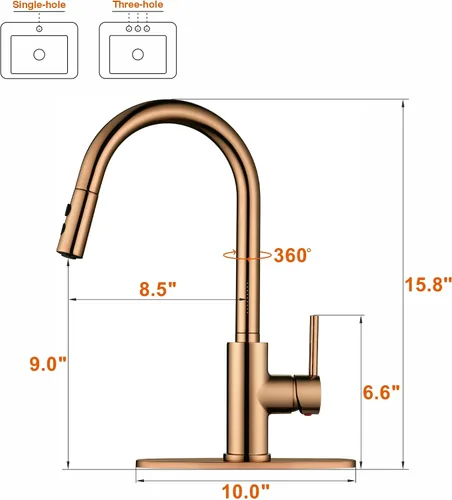 Miniatura 6 de RULIA Grifo de cocina, Grifo del fregadero de la cocina, Grifo del fregadero, Grifos de cocina extraíbles, Grifo de cocina de bar, Latón cepillado