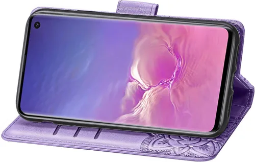 Miniatura 6 de Funda protectora de piel sintética para Samsung Galaxy S10e, con tapa y ranura para tarjetas, bolsillo en relieve, diseño de flores y mariposas